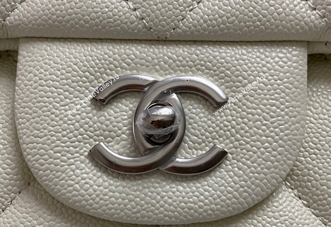 Chanel XL Airline Travel Flap Bag in Grained Leather White/Silver 2023 1226 (yezi-2312260112)