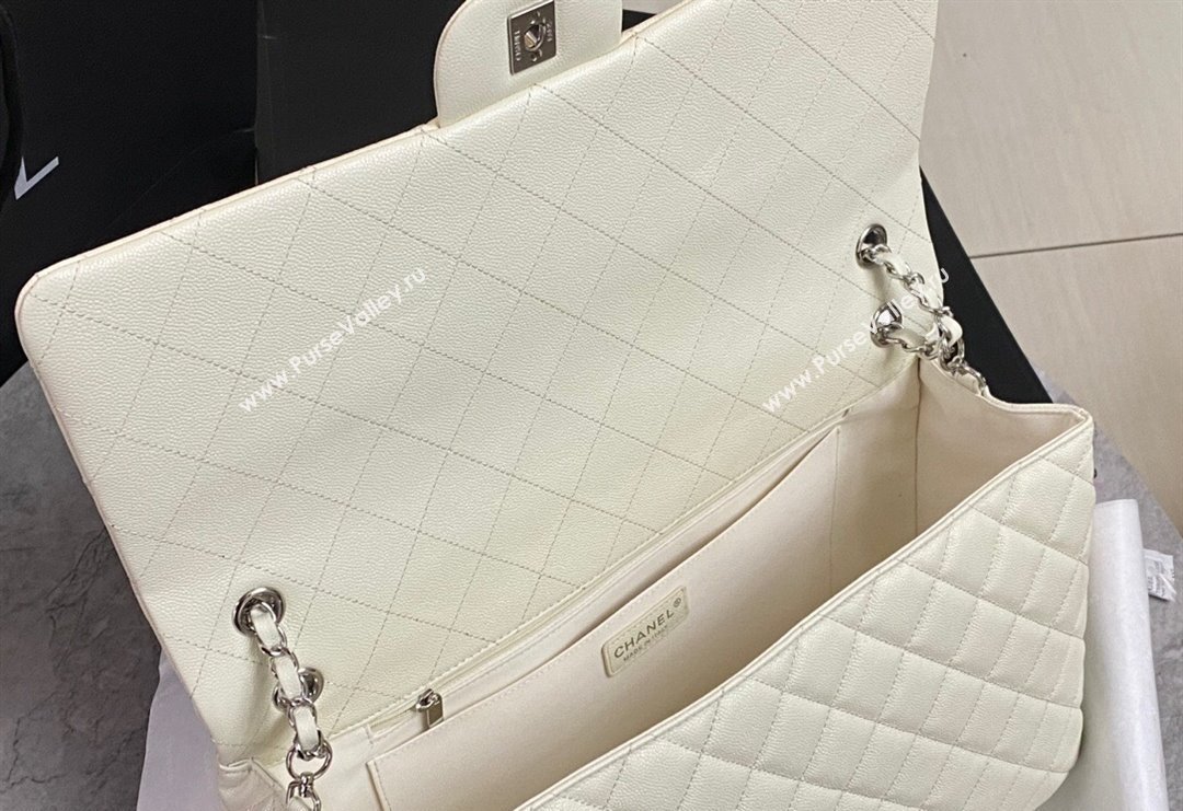 Chanel XL Airline Travel Flap Bag in Grained Leather White/Silver 2023 1226 (yezi-2312260112)