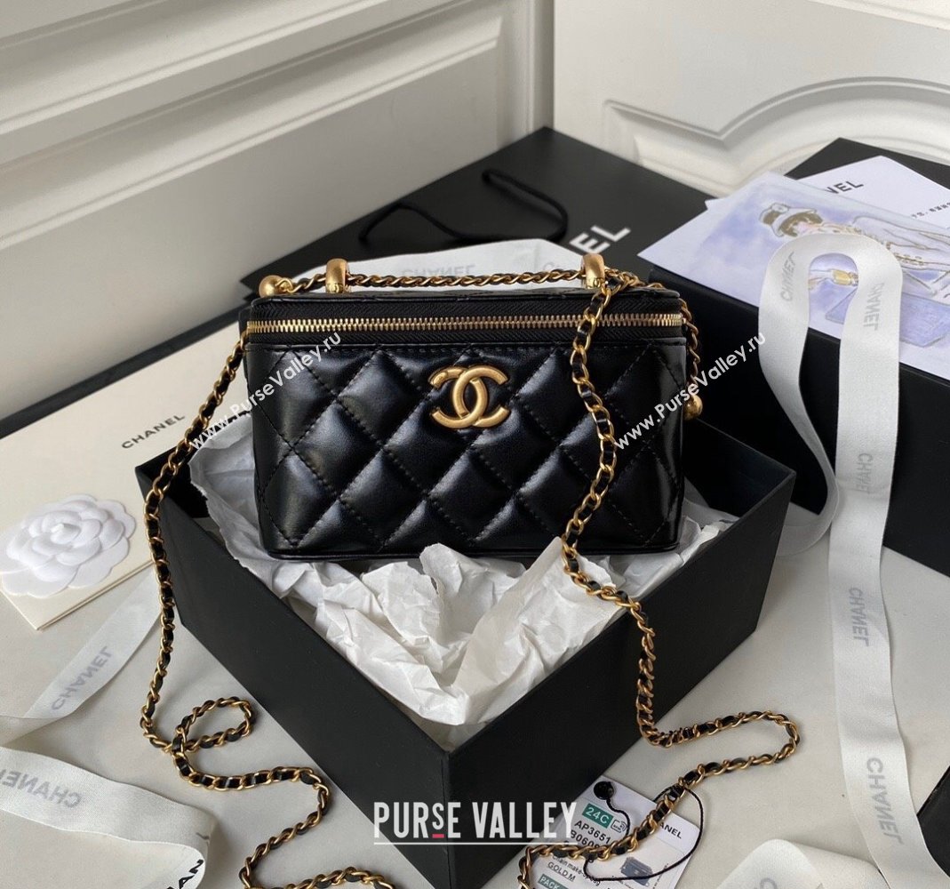 Chanel Quilted Lambskin Clutch with Chain and Metal-Tone Ball AP3651 Black 2023 (yezi-231226069)