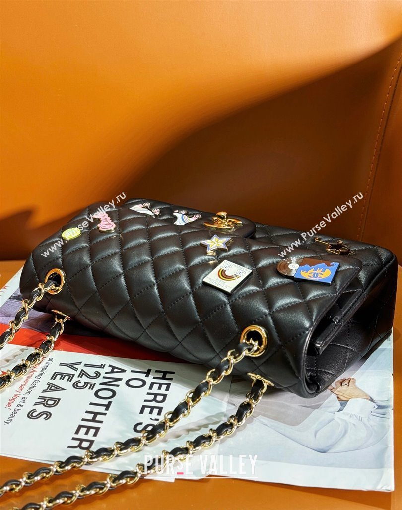 Chanel Lambskin Classic Flap Bag with Badges Charm A01112 Black 2023 (yezi-2312260116)