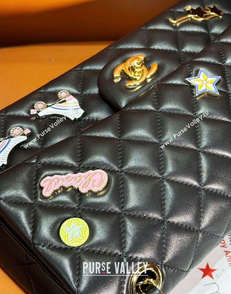 Chanel Lambskin Classic Flap Bag with Badges Charm A01112 Black 2023 (yezi-2312260116)