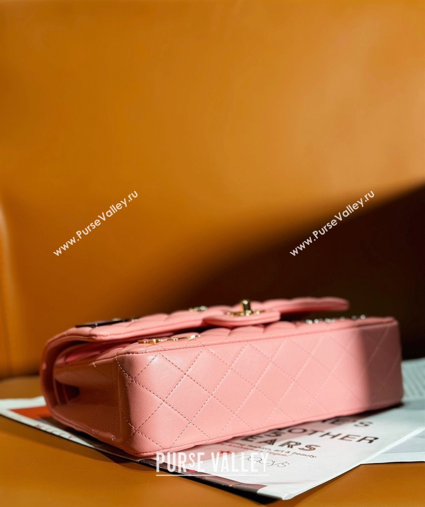 Chanel Lambskin Classic Flap Bag with Badges Charm A01112 Coral Pink 2023 (yezi-2312260115)