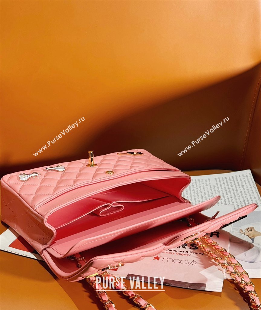 Chanel Lambskin Classic Flap Bag with Badges Charm A01112 Coral Pink 2023 (yezi-2312260115)