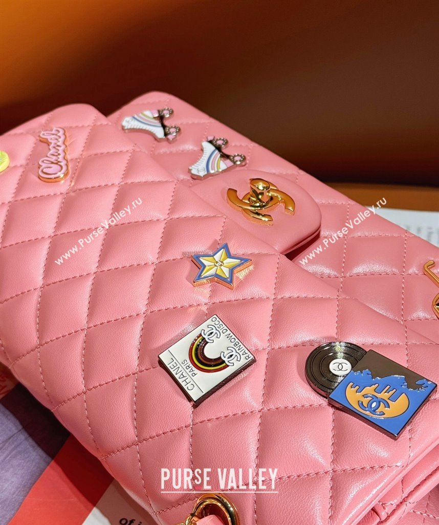 Chanel Lambskin Classic Flap Bag with Badges Charm A01112 Coral Pink 2023 (yezi-2312260115)