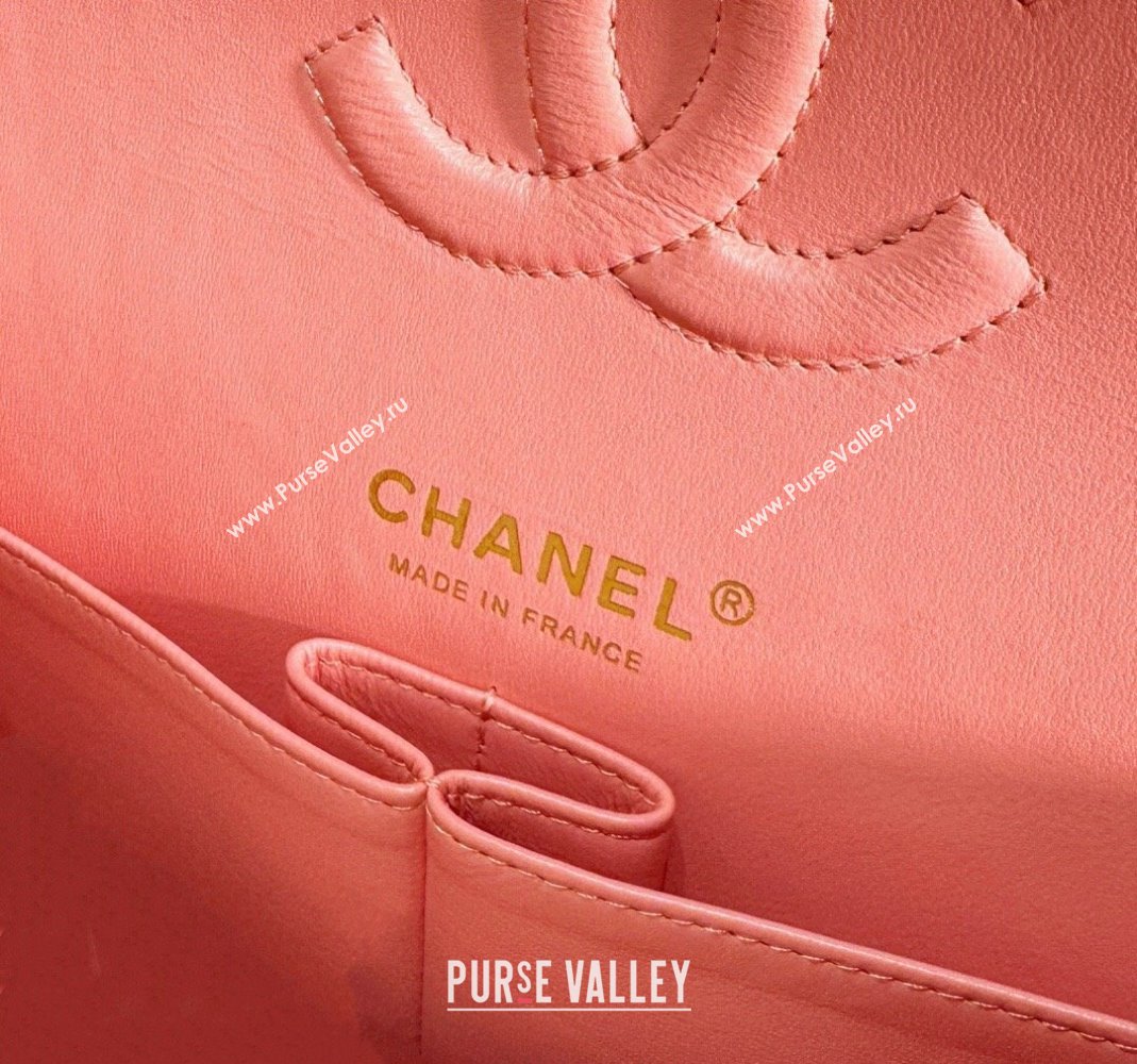 Chanel Lambskin Classic Flap Bag with Badges Charm A01112 Coral Pink 2023 (yezi-2312260115)