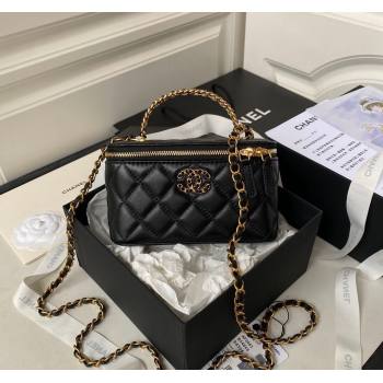 Chanel Quilted Lambskin Clutch with Chain Top Handle and Crystals AP3663 Black 2023 (yezi-231226071)