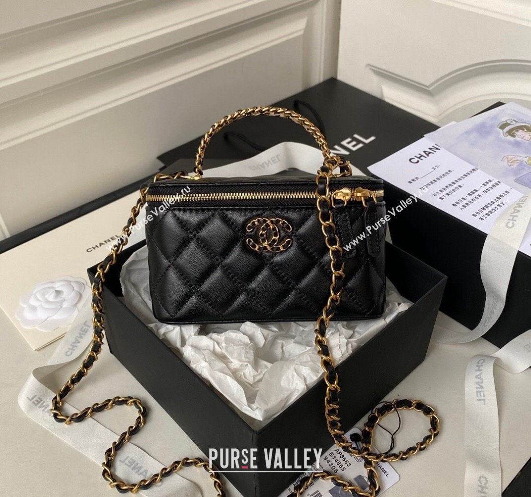 Chanel Quilted Lambskin Clutch with Chain Top Handle and Crystals AP3663 Black 2023 (yezi-231226071)