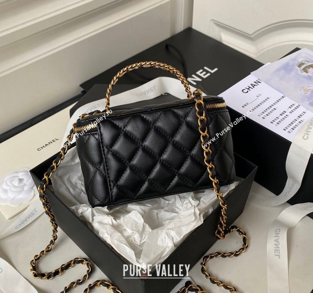 Chanel Quilted Lambskin Clutch with Chain Top Handle and Crystals AP3663 Black 2023 (yezi-231226071)