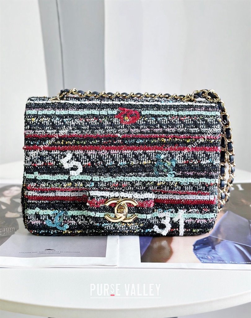 Chanel Sequins and Tweed Striped Square Mini Flap Bag Multicolor 2023 (yezi-2312260126)