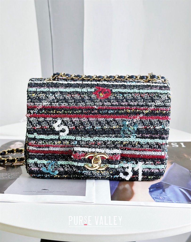 Chanel Sequins and Tweed Striped Square Mini Flap Bag Multicolor 2023 (yezi-2312260126)