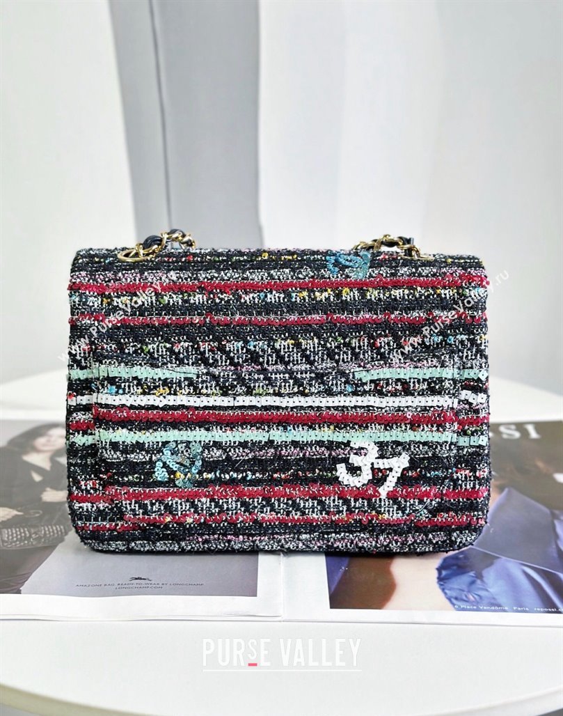 Chanel Sequins and Tweed Striped Square Mini Flap Bag Multicolor 2023 (yezi-2312260126)