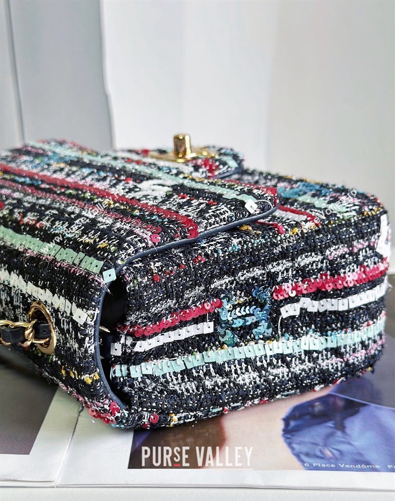 Chanel Sequins and Tweed Striped Square Mini Flap Bag Multicolor 2023 (yezi-2312260126)