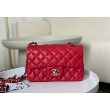 Chanel Lambskin Classic Mini Flap Bag A69900 Red/Silver 2023 (sm-2312260136)