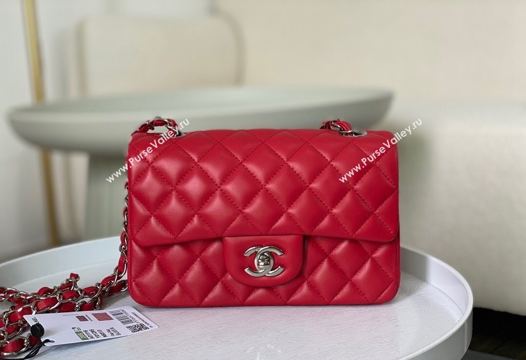 Chanel Lambskin Classic Mini Flap Bag A69900 Red/Silver 2023 (sm-2312260136)