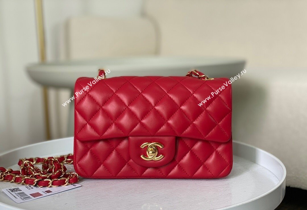 Chanel Lambskin Classic Mini Flap Bag A69900 Red/Gold 2023 (sm-2312260137)