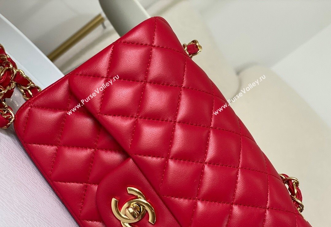 Chanel Lambskin Classic Mini Flap Bag A69900 Red/Gold 2023 (sm-2312260137)