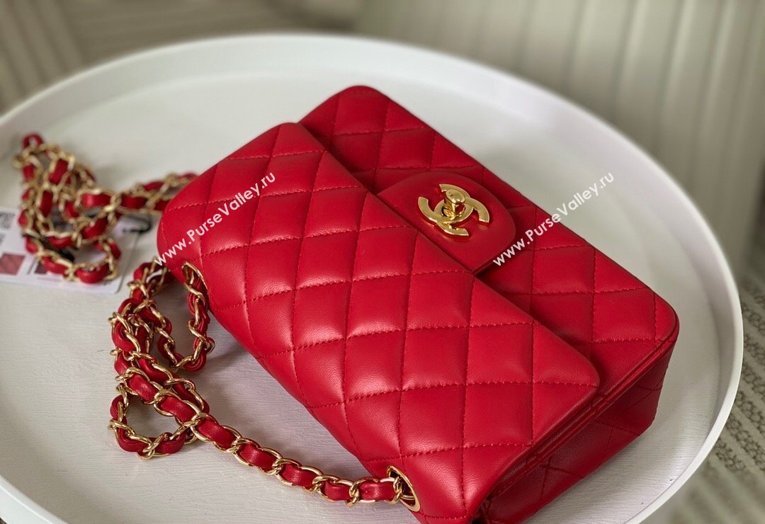 Chanel Lambskin Classic Mini Flap Bag A69900 Red/Gold 2023 (sm-2312260137)