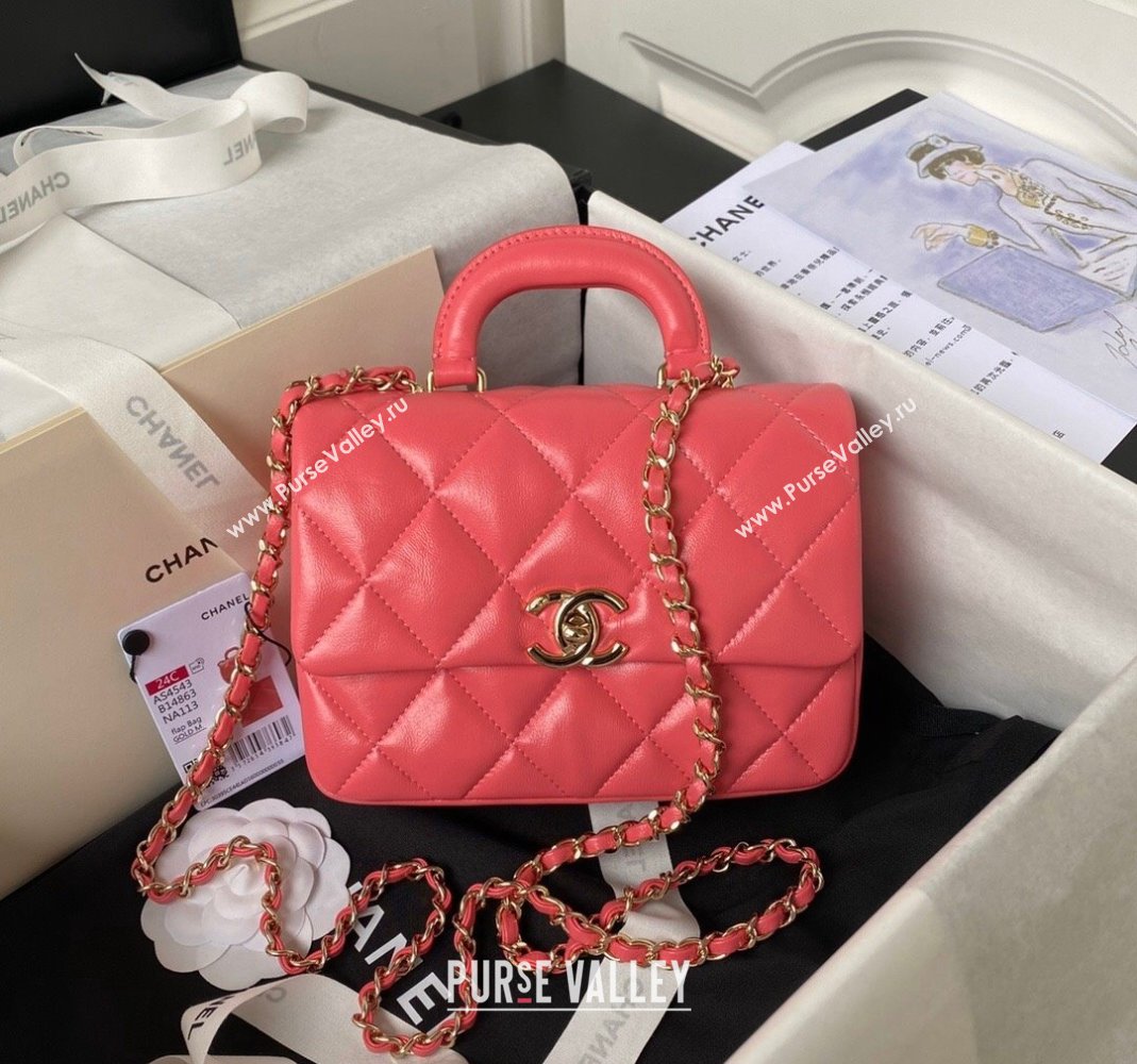 Chanel Shiny Calfskin Small Flap Bag with Top handle AS4543 Pink 2023 (yezi-231226063)