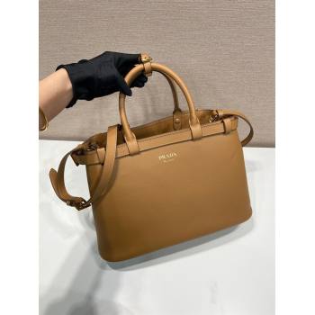 Prada Medium leather handbag with belt Caramel Brown 2023 1BA417 (YZ-231229002)