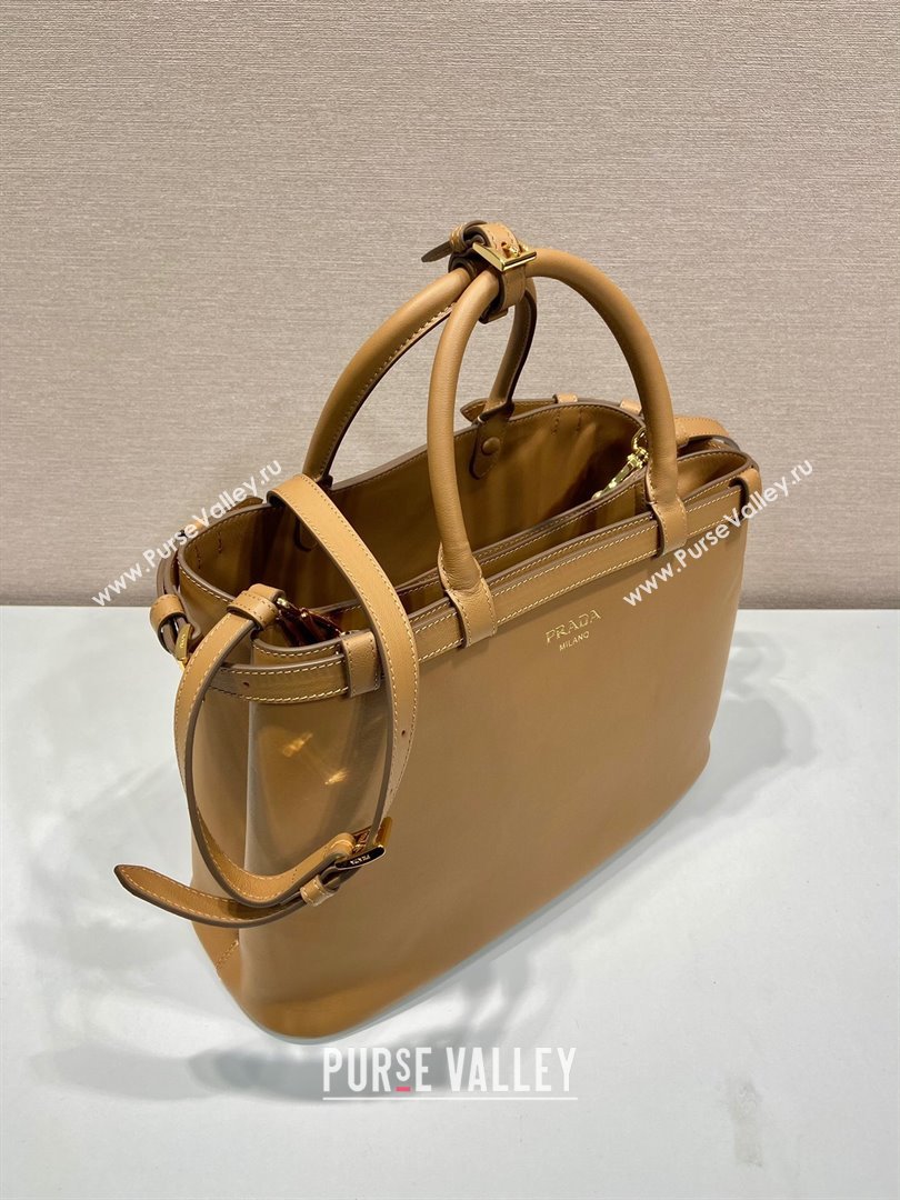 Prada Medium leather handbag with belt Caramel Brown 2023 1BA417 (YZ-231229002)