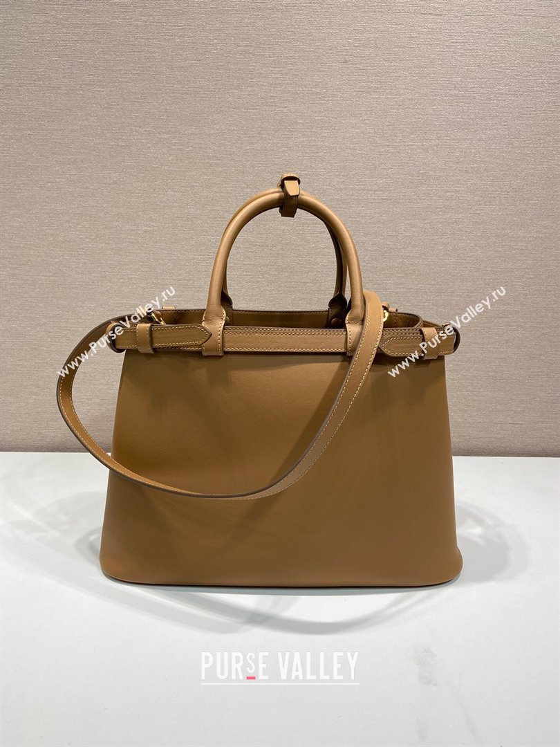 Prada Medium leather handbag with belt Caramel Brown 2023 1BA417 (YZ-231229002)