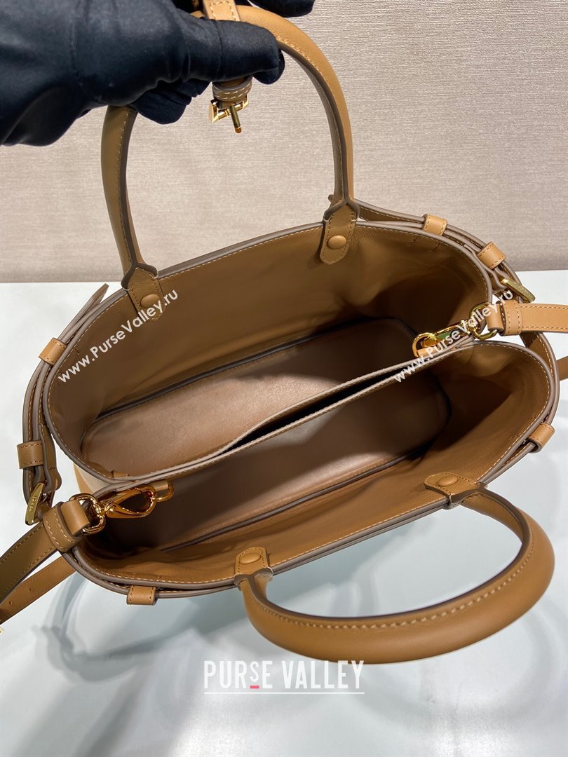 Prada Medium leather handbag with belt Caramel Brown 2023 1BA417 (YZ-231229002)