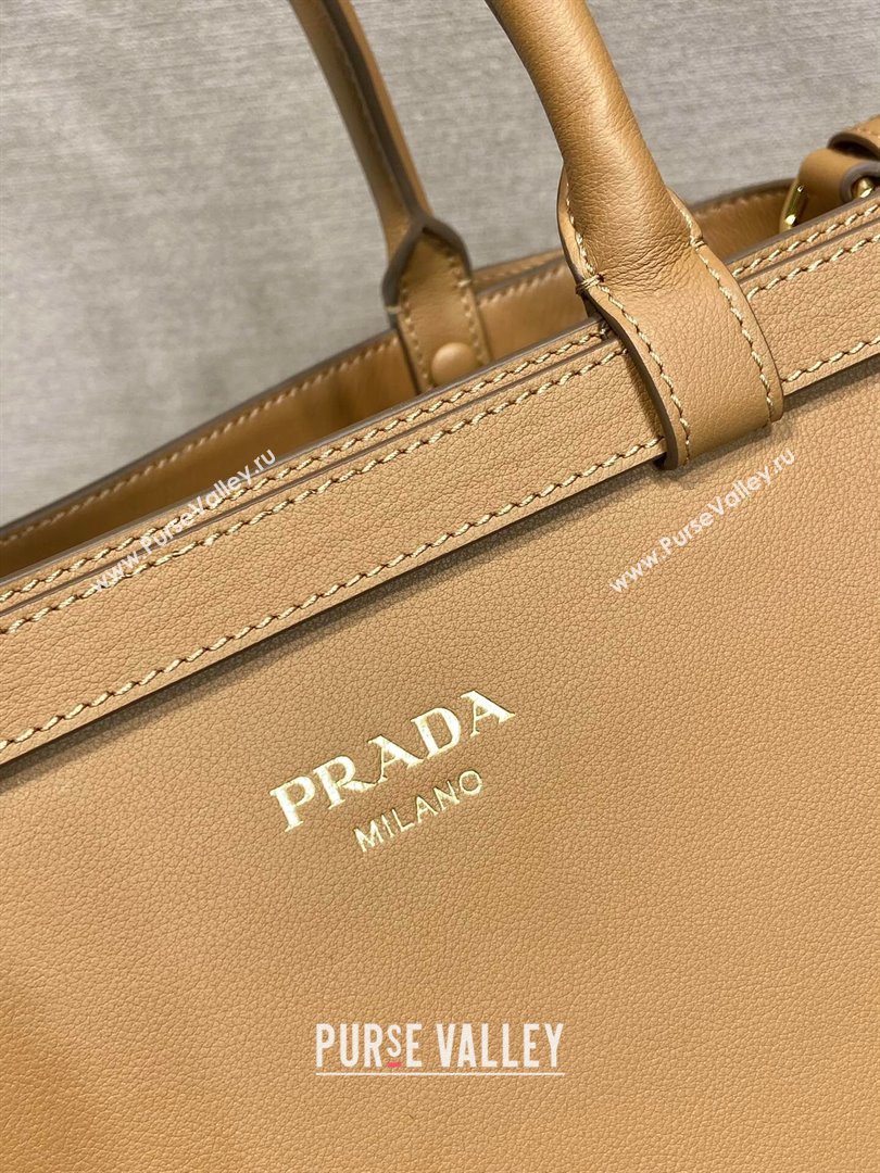 Prada Medium leather handbag with belt Caramel Brown 2023 1BA417 (YZ-231229002)