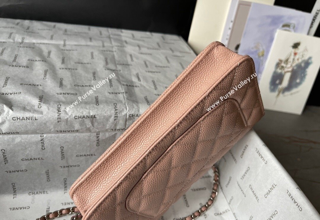 Chanel Grained Calfskin Classic Wallet on Chain WOC Silver/Nude Pink 2024 (yingf-240117017)