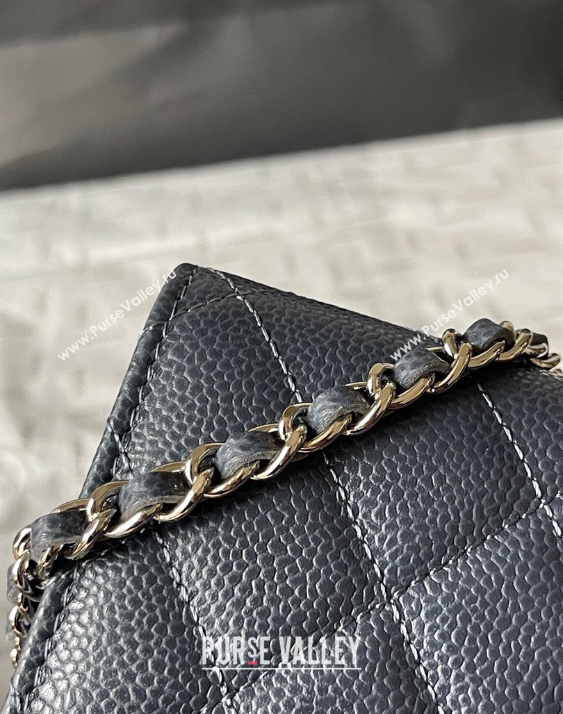 Chanel Grained Calfskin Classic Wallet on Chain WOC Silver/Dark Blue 2024 (yingf-240117019)