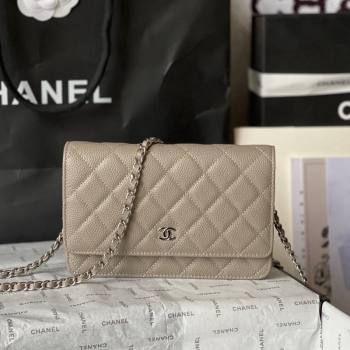 Chanel Grained Calfskin Classic Wallet on Chain WOC Silver/Grey 2024 (yingf-240117021)