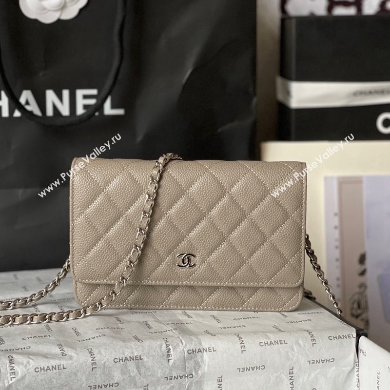 Chanel Grained Calfskin Classic Wallet on Chain WOC Silver/Grey 2024 (yingf-240117021)