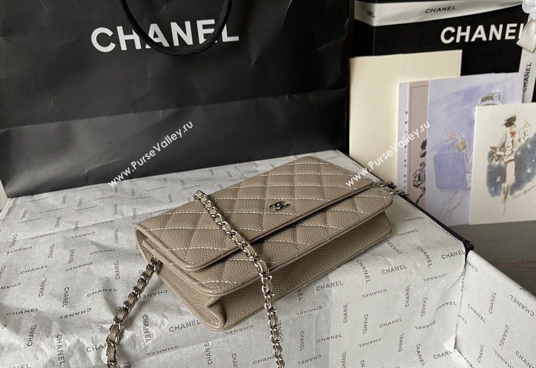 Chanel Grained Calfskin Classic Wallet on Chain WOC Silver/Grey 2024 (yingf-240117021)