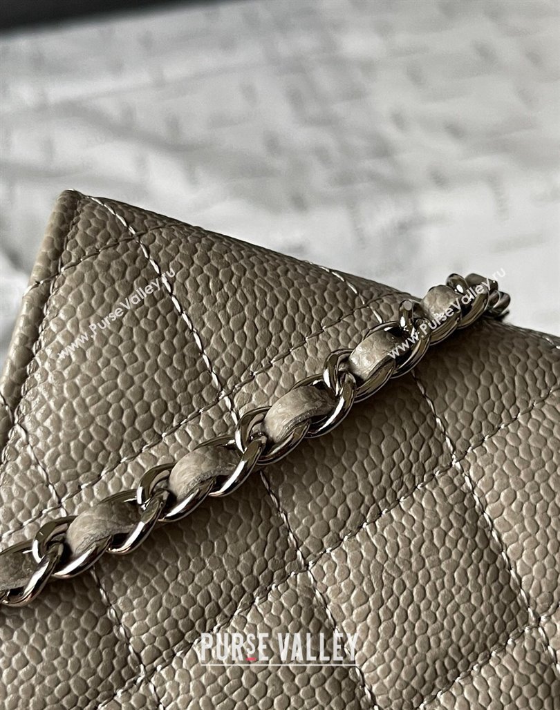 Chanel Grained Calfskin Classic Wallet on Chain WOC Silver/Grey 2024 (yingf-240117021)