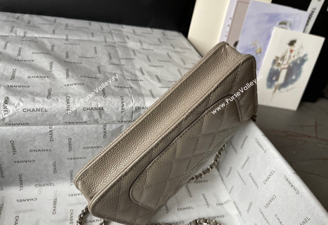 Chanel Grained Calfskin Classic Wallet on Chain WOC Silver/Grey 2024 (yingf-240117021)