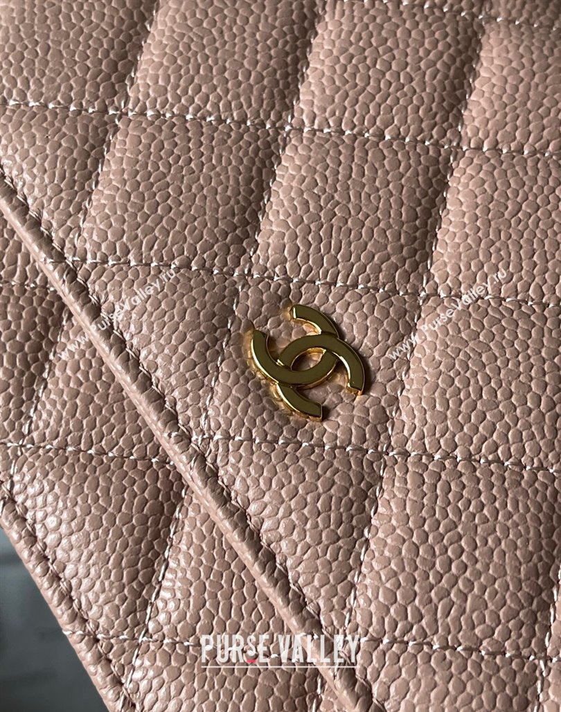 Chanel Grained Calfskin Classic Wallet on Chain WOC Gold/Nude Pink 2024 (yingf-240117018)