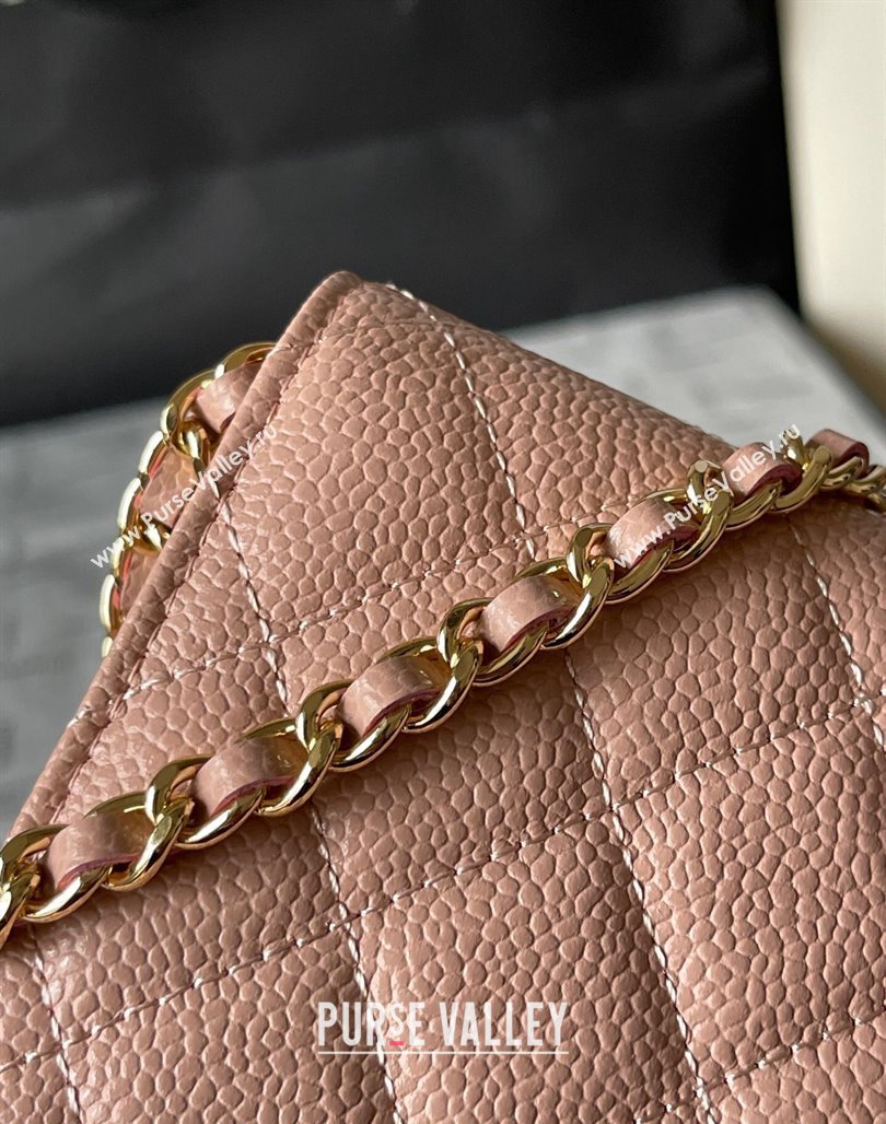 Chanel Grained Calfskin Classic Wallet on Chain WOC Gold/Nude Pink 2024 (yingf-240117018)