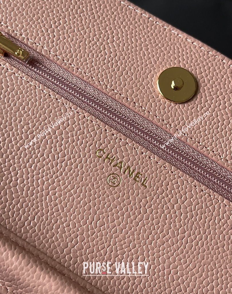 Chanel Grained Calfskin Classic Wallet on Chain WOC Gold/Nude Pink 2024 (yingf-240117018)