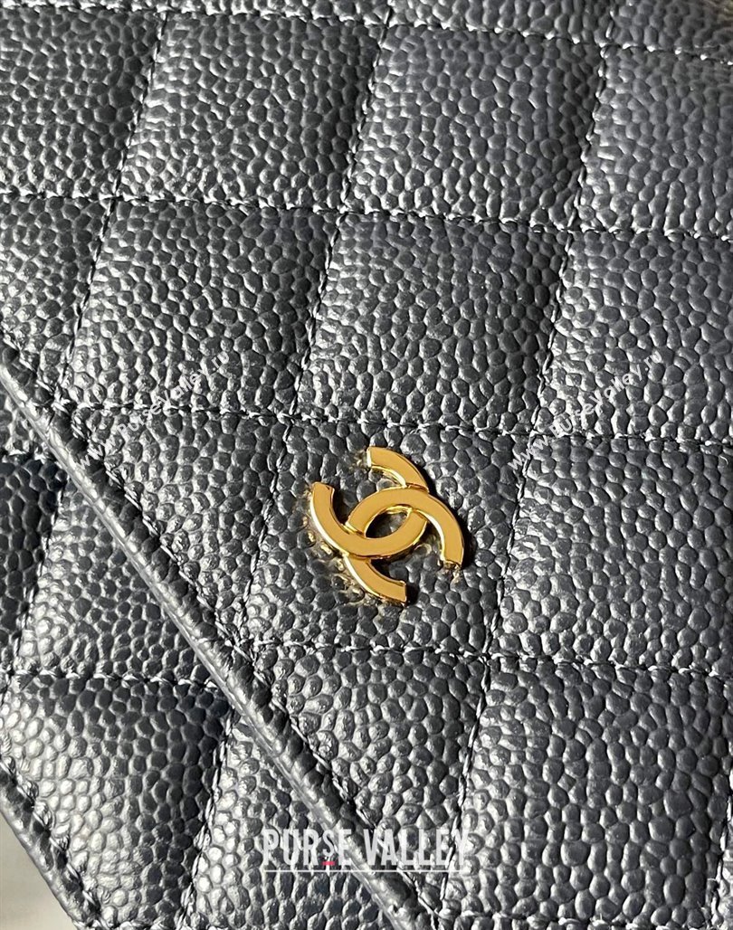 Chanel Grained Calfskin Classic Wallet on Chain WOC Gold/Dark Blue 2024 (yingf-240117020)