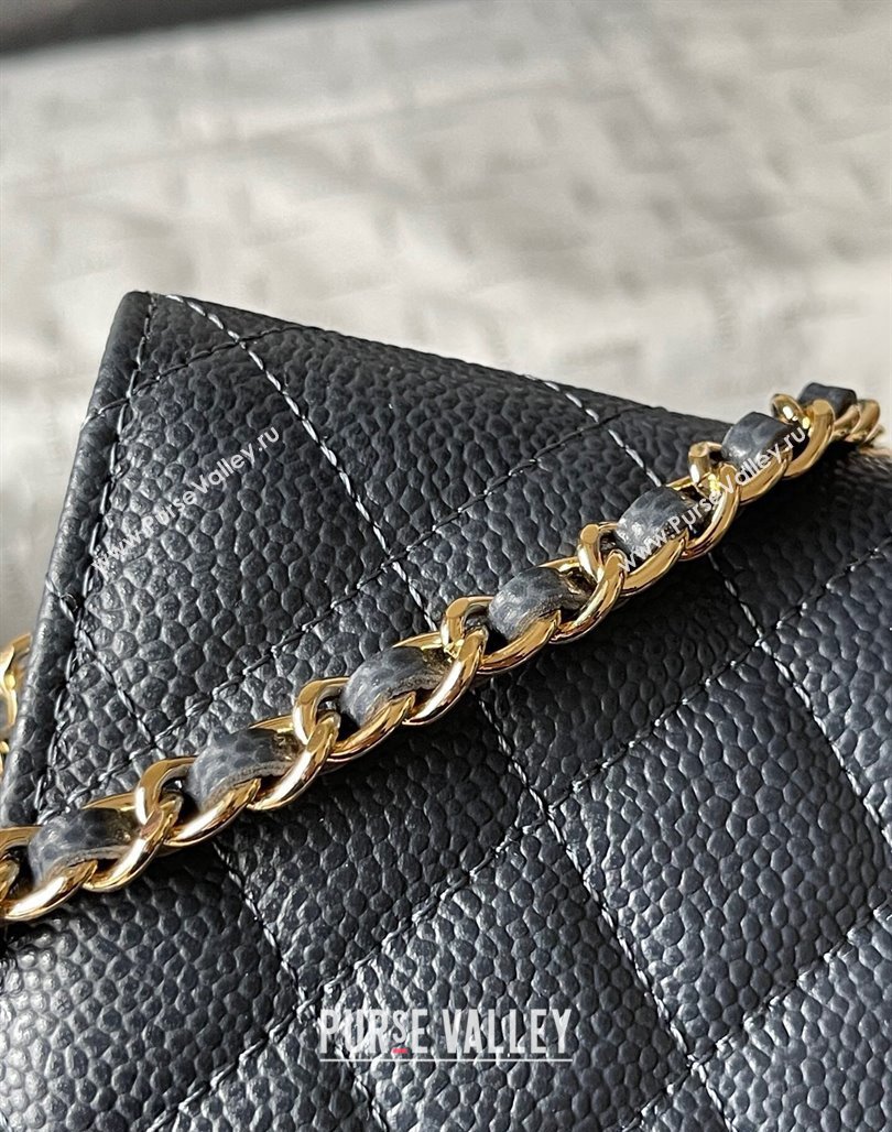 Chanel Grained Calfskin Classic Wallet on Chain WOC Gold/Dark Blue 2024 (yingf-240117020)