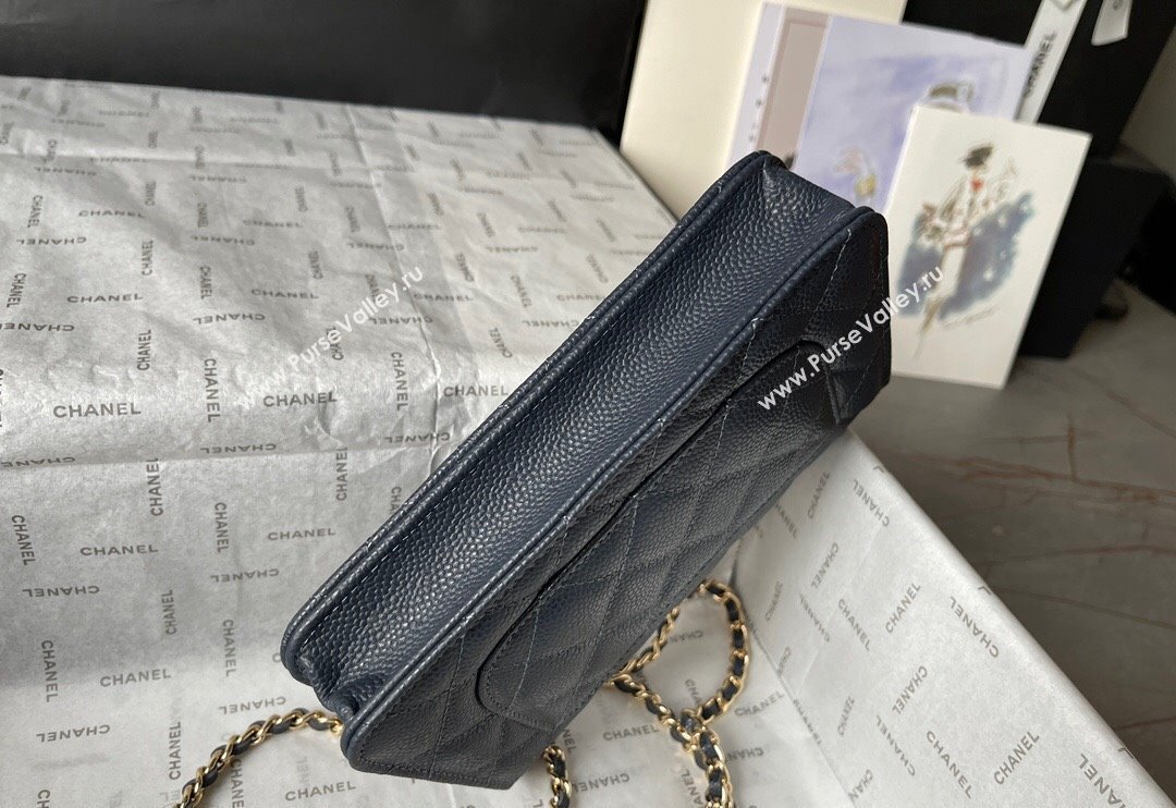 Chanel Grained Calfskin Classic Wallet on Chain WOC Gold/Dark Blue 2024 (yingf-240117020)