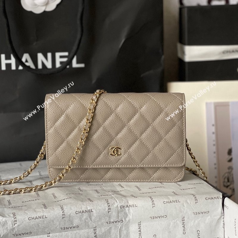 Chanel Grained Calfskin Classic Wallet on Chain WOC Gold/Grey 2024 (yingf-240117022)