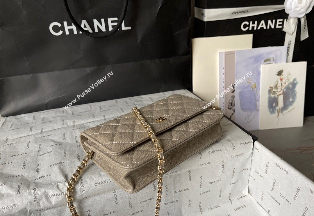 Chanel Grained Calfskin Classic Wallet on Chain WOC Gold/Grey 2024 (yingf-240117022)