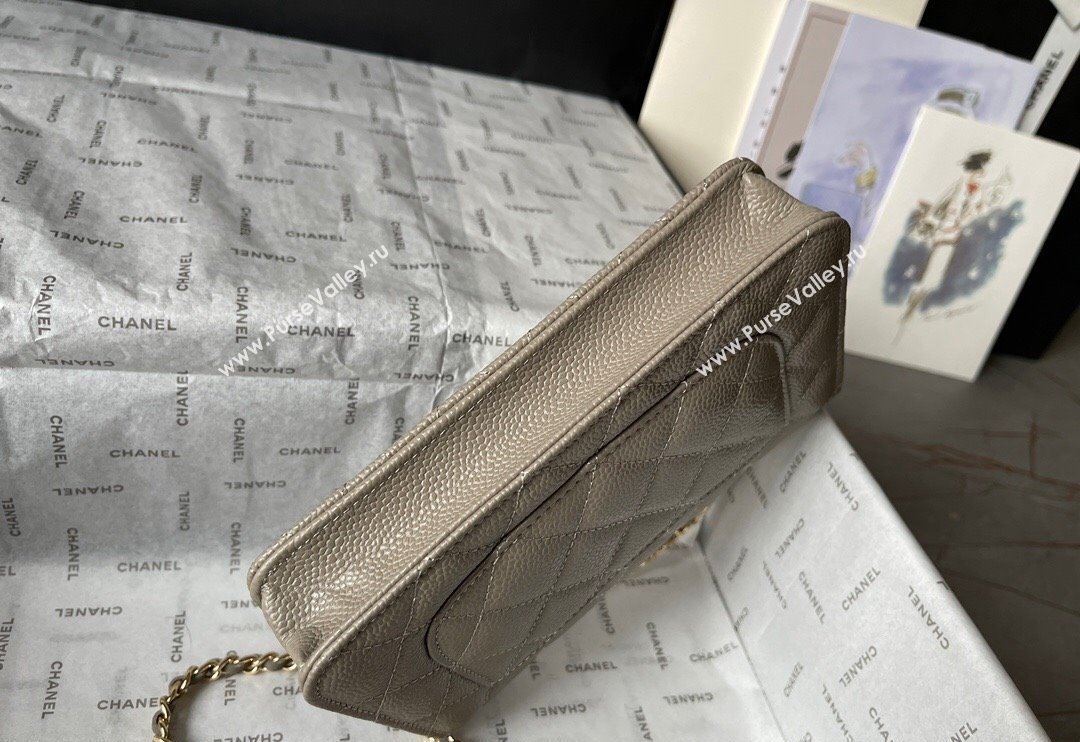 Chanel Grained Calfskin Classic Wallet on Chain WOC Gold/Grey 2024 (yingf-240117022)