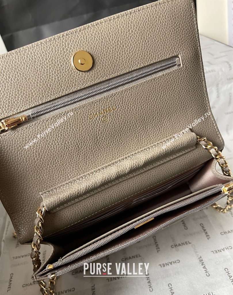 Chanel Grained Calfskin Classic Wallet on Chain WOC Gold/Grey 2024 (yingf-240117022)