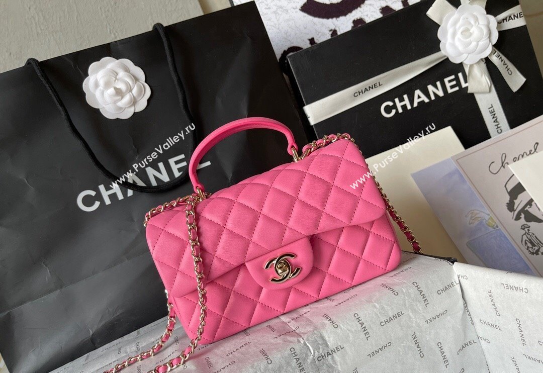 Chanel Lambskin Mini Flap Bag with Top Handle AS2431 Pink 2 2024 (yingf-240117026)