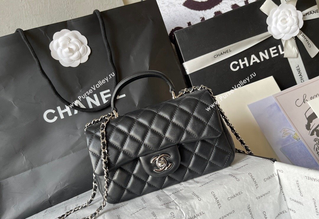 Chanel Lambskin Mini Flap Bag with Top Handle AS2431 Black 2024 (yingf-240117027)