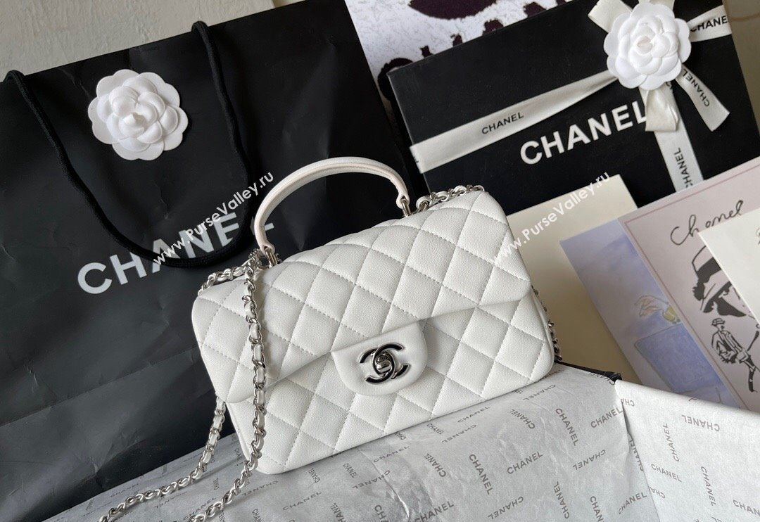 Chanel Lambskin Mini Flap Bag with Top Handle AS2431 White 2024 (yingf-240117028)