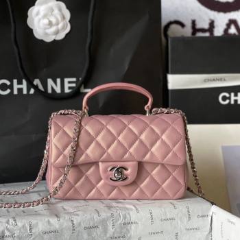 Chanel Lambskin Mini Flap Bag with Top Handle AS2431 Iridescent Pink 2024 (yingf-240117029)