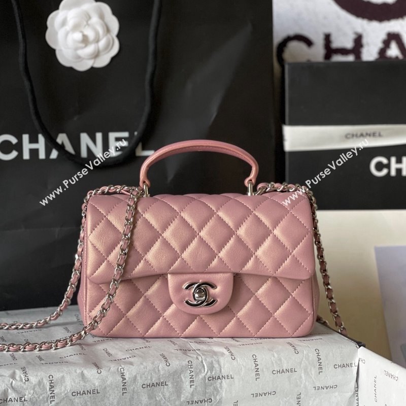 Chanel Lambskin Mini Flap Bag with Top Handle AS2431 Iridescent Pink 2024 (yingf-240117029)