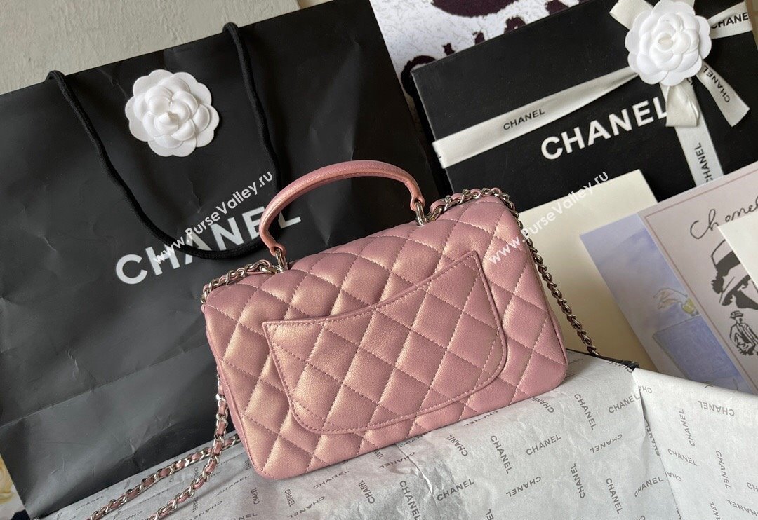 Chanel Lambskin Mini Flap Bag with Top Handle AS2431 Iridescent Pink 2024 (yingf-240117029)